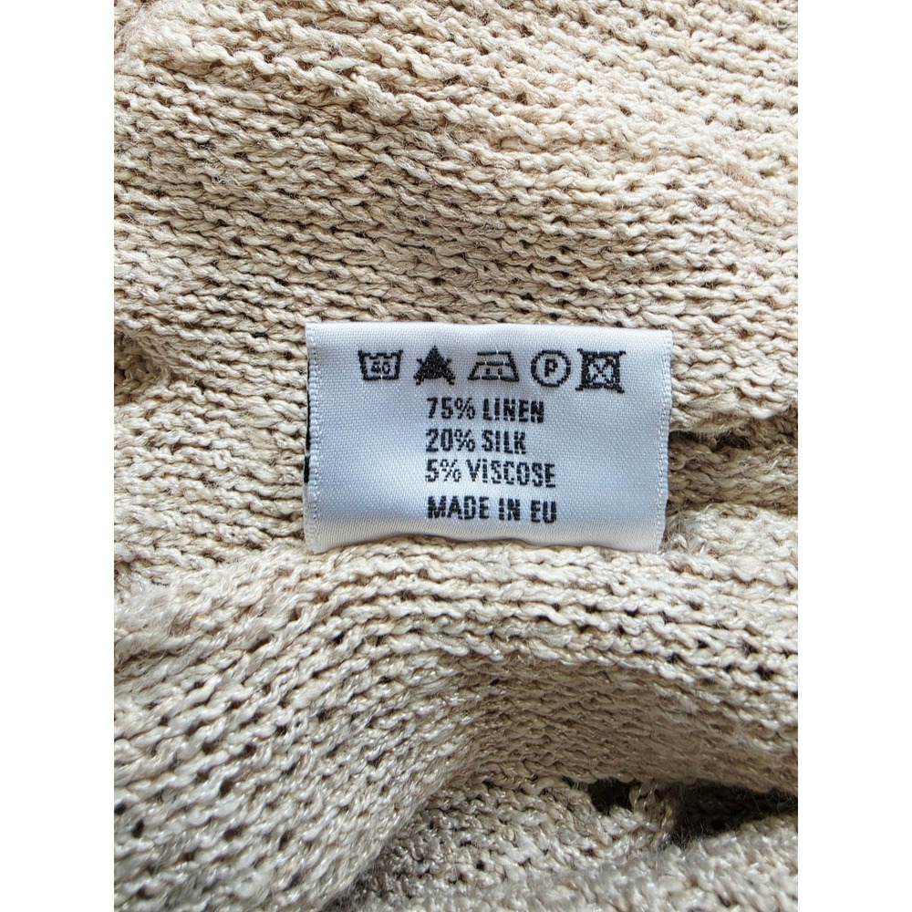 MARA GIBBUCCI Beige Lagenlook V-Neck Knit Top Side Tie Tassels Open Stitch M - Picture 6 of 16